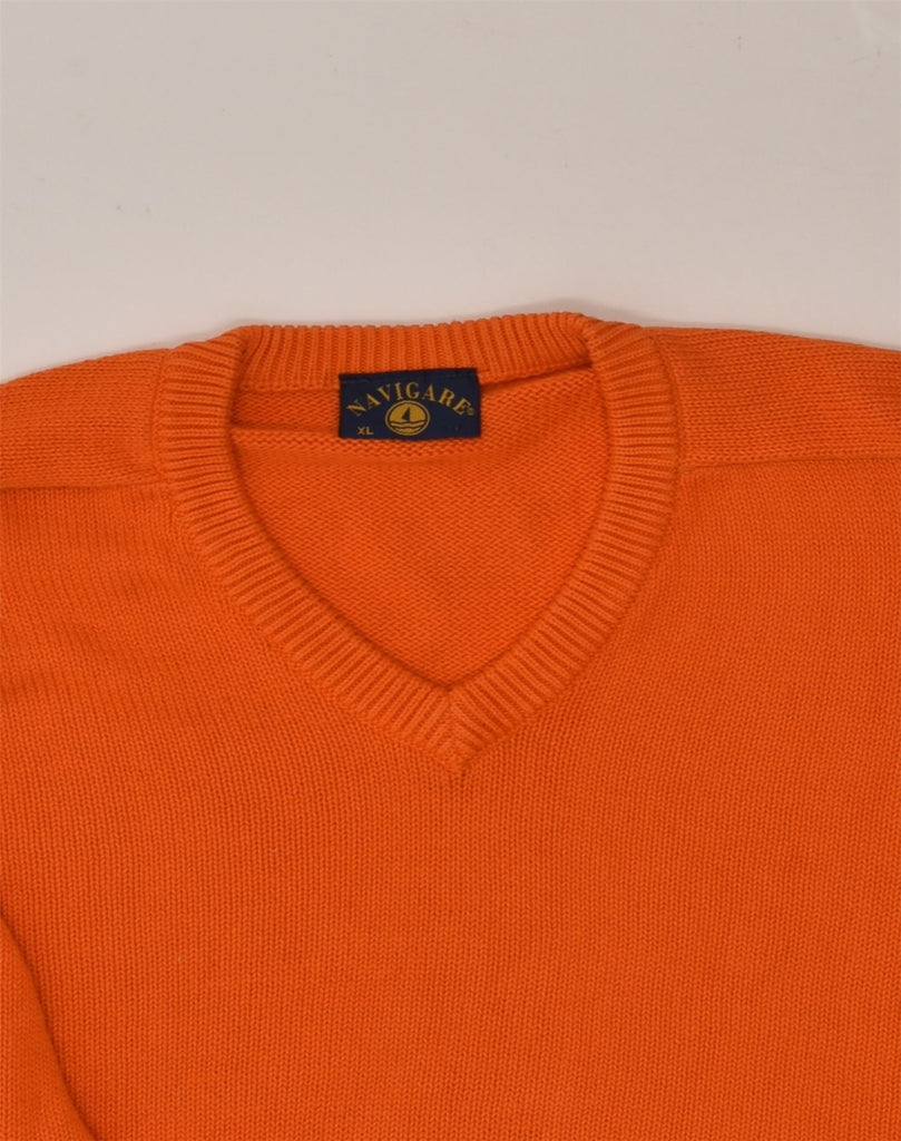 NAVIGARE Mens V-Neck Jumper Sweater XL Orange Cotton | Vintage Navigare | Thrift | Second-Hand Navigare | Used Clothing | Messina Hembry 