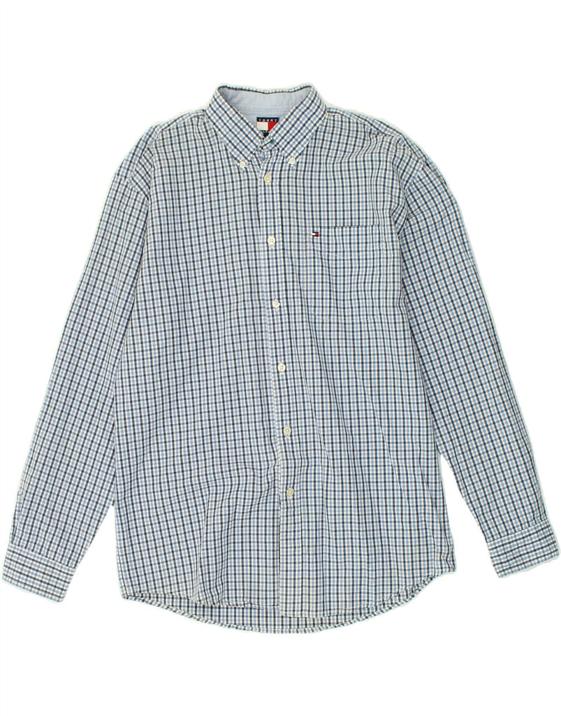 TOMMY HILFIGER Boys Shirt 15-16 Years XL Blue Check Cotton Vintage Tommy Hilfiger and Second-Hand Tommy Hilfiger from Messina Hembry 