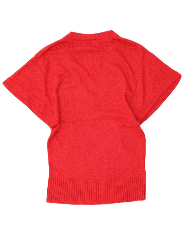 Fat Face Womens Short Sleeve V-Neck Jumper Sweater UK 12 Medium Red Viscose