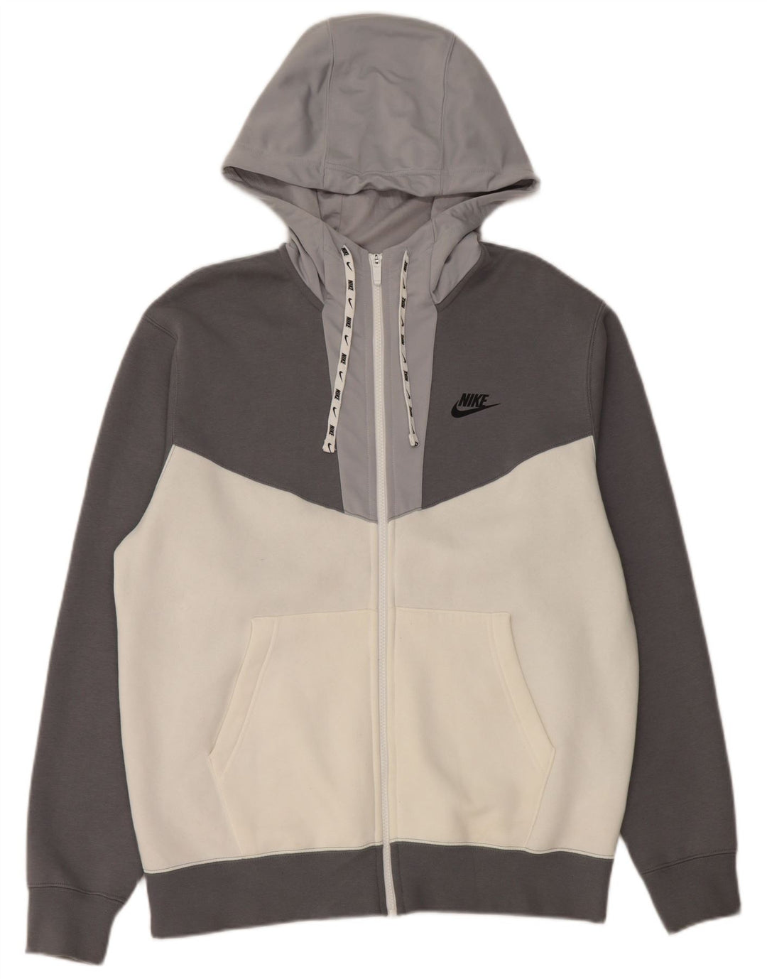 Nike Mens Graphic Zip Hoodie Sweater Medium Grey Colourblock Cotton