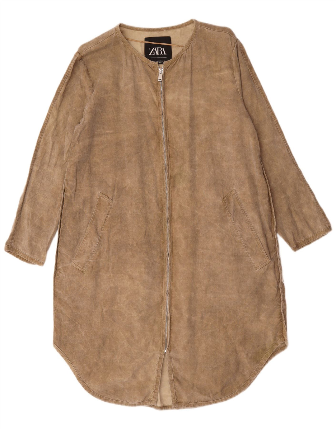 Zara Womens Long Sleeve Oversized Shift Dress UK 10 Small Beige Lyocell