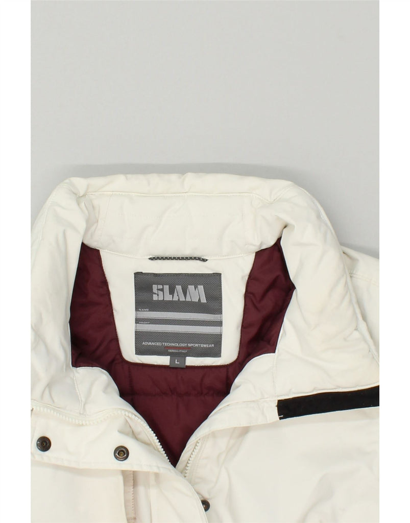 SLAM Womens Hooded Padded Coat UK 16 Large  White Nylon | Vintage Slam | Thrift | Second-Hand Slam | Used Clothing | Messina Hembry 