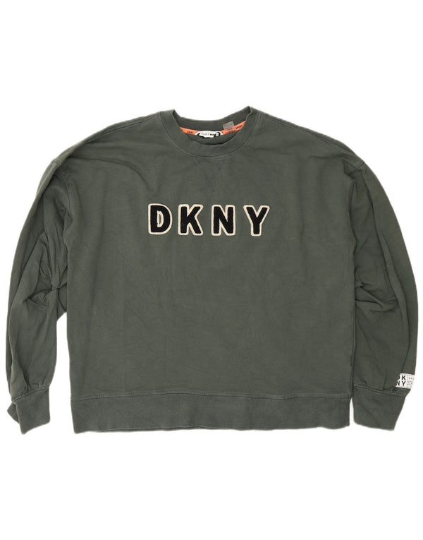 Dkny Womens Graphic Relaxed Fit Sweatshirt Jumper UK 14 Medium Green Cotton