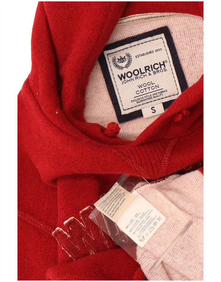 Woolrich Mens Graphic Hooded Jumper Sweater Small Red Wool