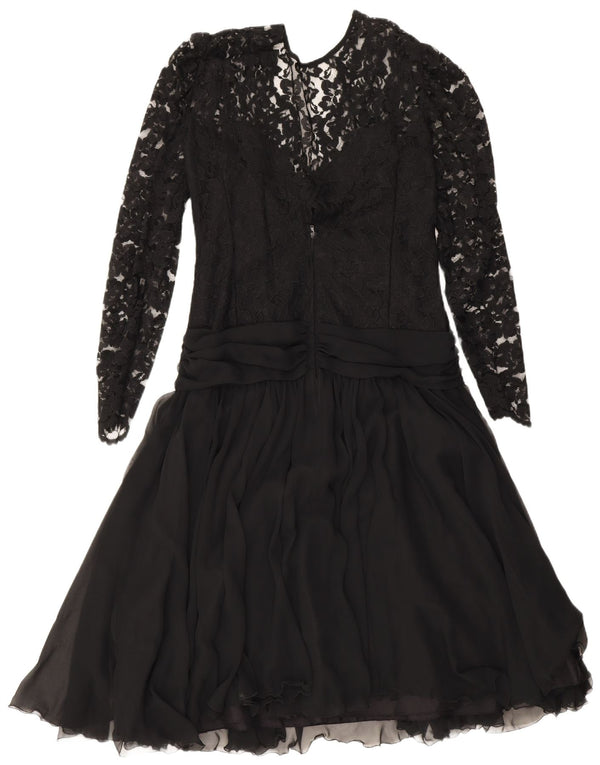 John Charles Womens Long Sleeve A-Line Dress UK 14 Medium Black Floral