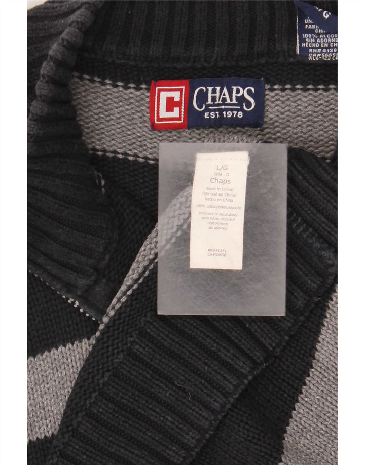 Chaps Mens Zip Neck Jumper Sweater Large Black Striped Cotton