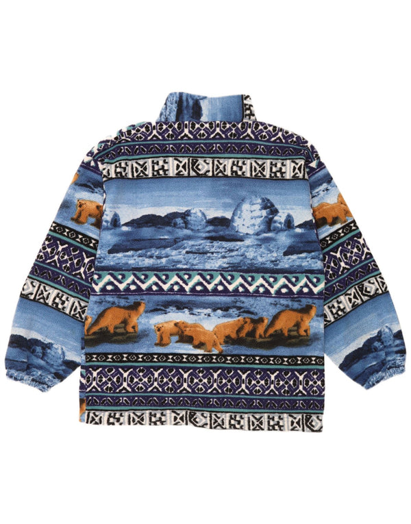 Vintage Mens Abstract Pattern Fleece Jacket UK 38 Medium Blue Retro