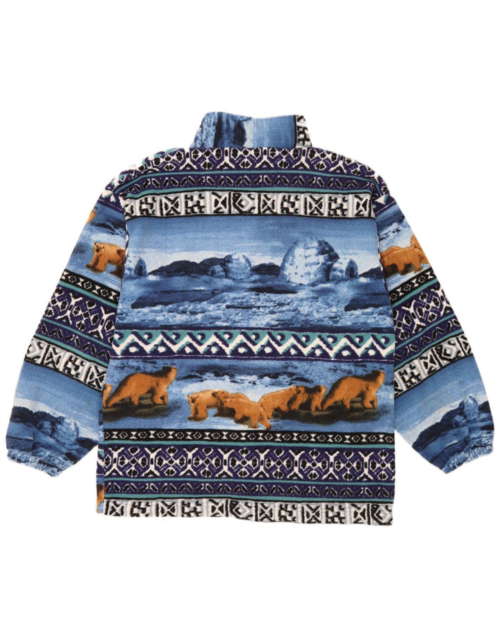 Vintage Mens Abstract Pattern Fleece Jacket UK 38 Medium Blue Retro