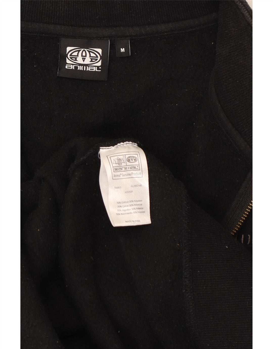 Animal Mens Graphic Tracksuit Top Jacket Medium Black Cotton