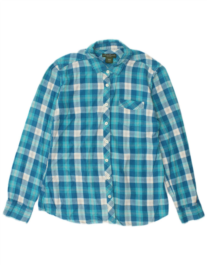 EDDIE BAUER Womens Flannel Shirt UK 10 Small Blue Check Cotton