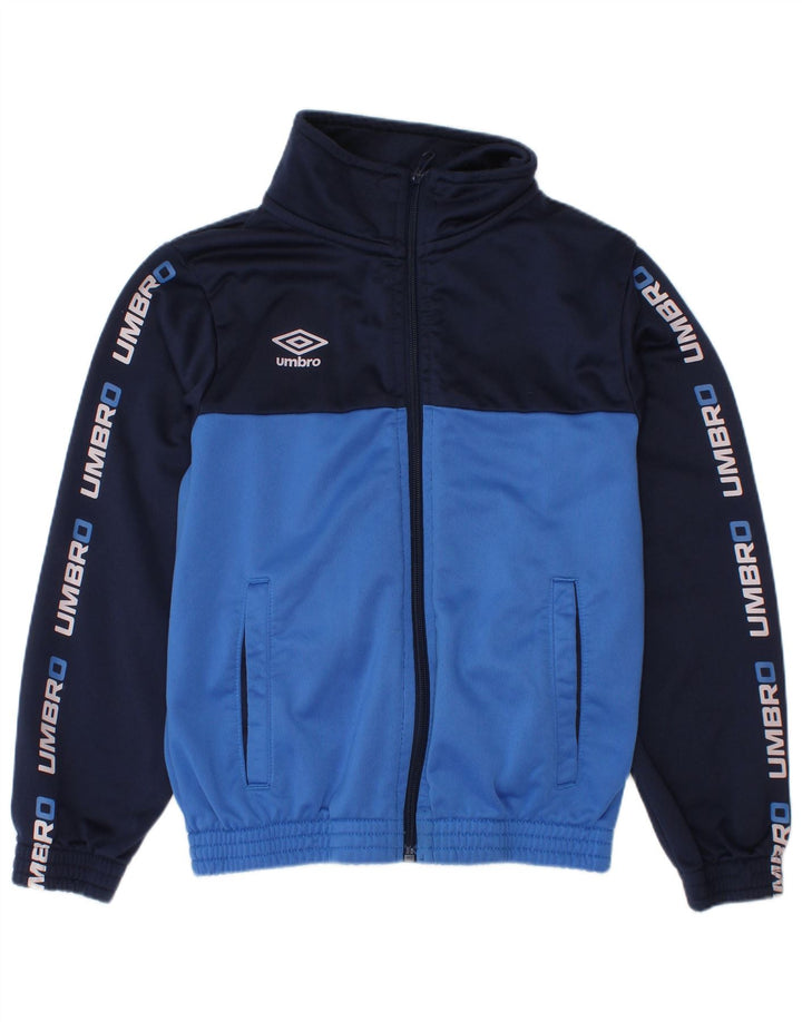 UMBRO Boys Graphic Tracksuit Top Jacket 7-8 Years Navy Blue Colourblock