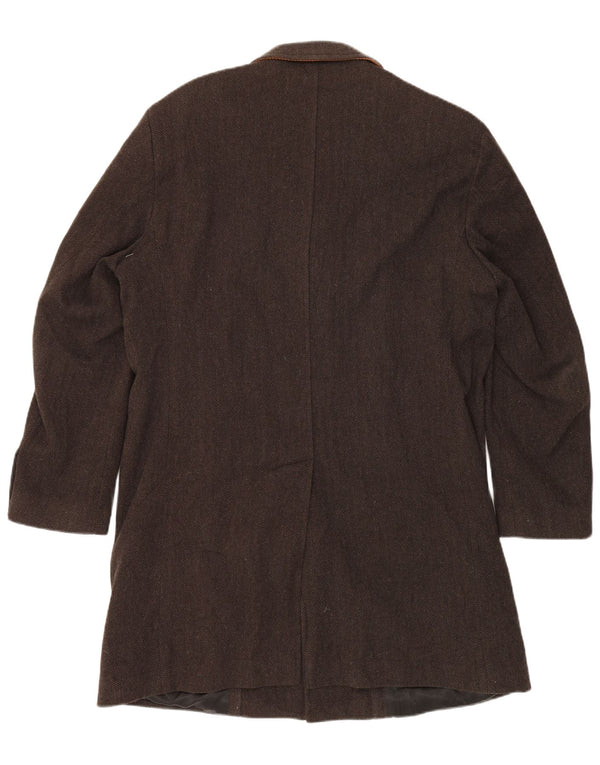 GANT Mens Overcoat UK 42 XL Brown Herringbone Wool