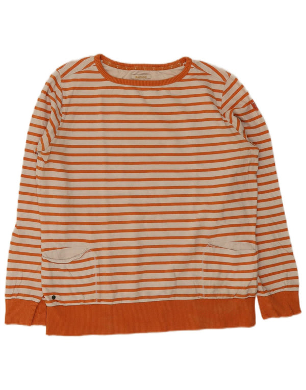 Barbour Womens Sweatshirt Jumper UK 16 Large Orange Pinstripe Cotton