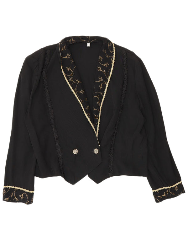Vintage Womens Crop Double Breasted Blazer Jacket UK 12 Medium Black Floral