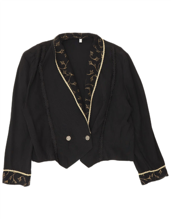 Vintage Womens Crop Double Breasted Blazer Jacket UK 12 Medium Black Floral