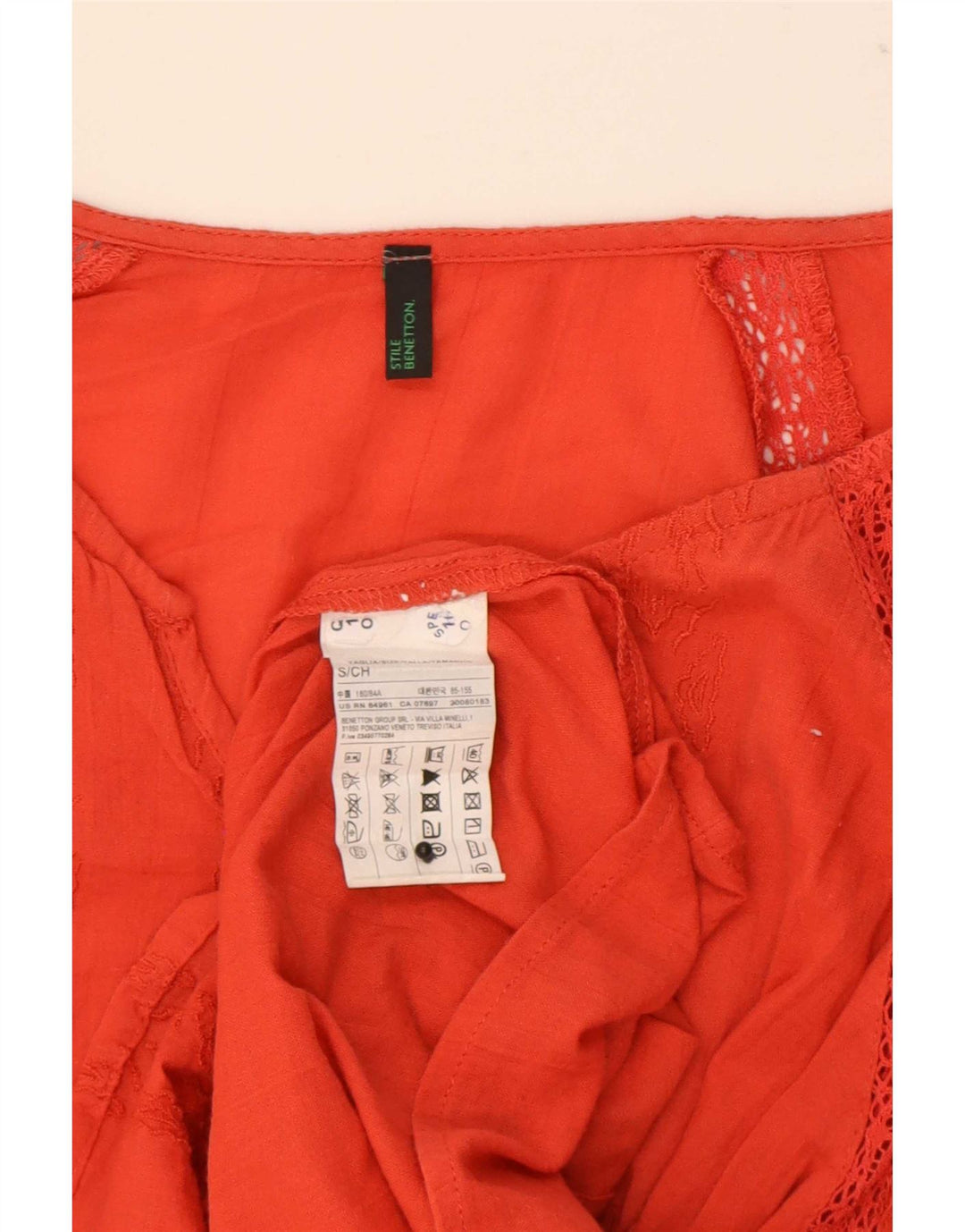 Benetton Womens 3/4 Sleeve Blouse Top UK 10 Small Orange Geometric