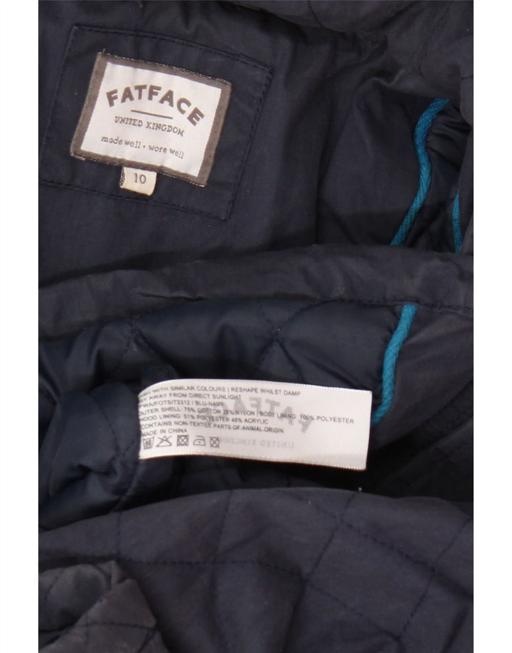 Fat Face Womens Hooded Quilted Jacket UK 10 Small Navy Blue Cotton