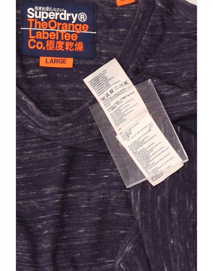 Superdry Mens Top Long Sleeve Large Navy Blue Flecked Cotton