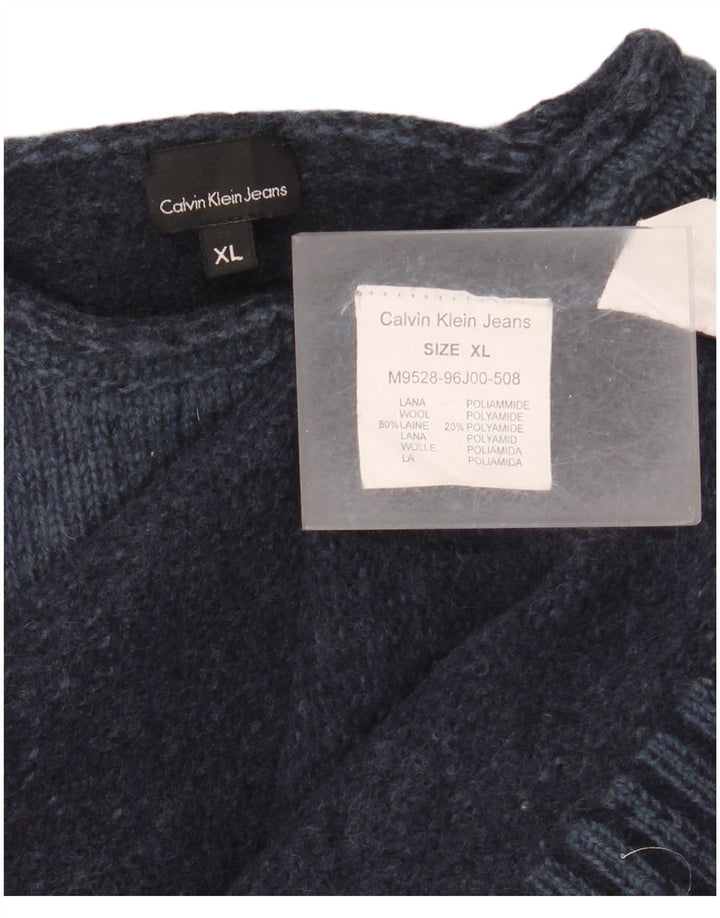 Calvin Klein Jeans Mens Crew Neck Jumper Sweater XL Navy Blue Wool