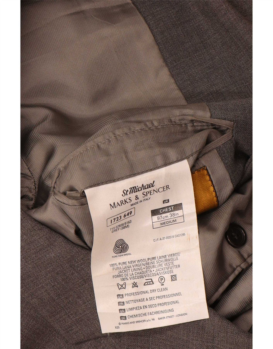 Marks & Spencer Mens 3 Button Blazer Jacket UK 38 Medium Grey New Wool