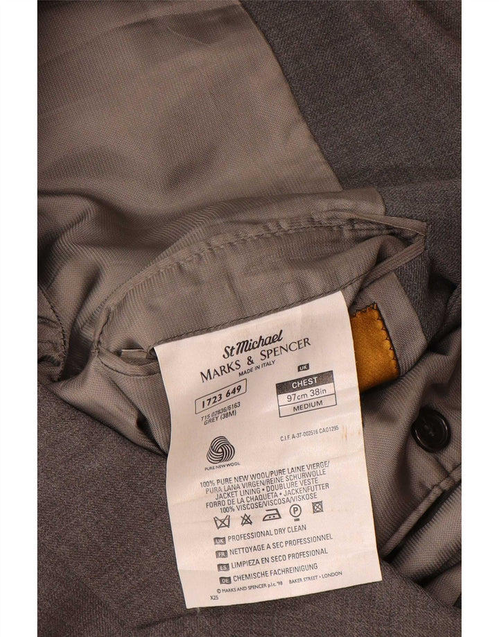 Marks & Spencer Mens 3 Button Blazer Jacket UK 38 Medium Grey New Wool