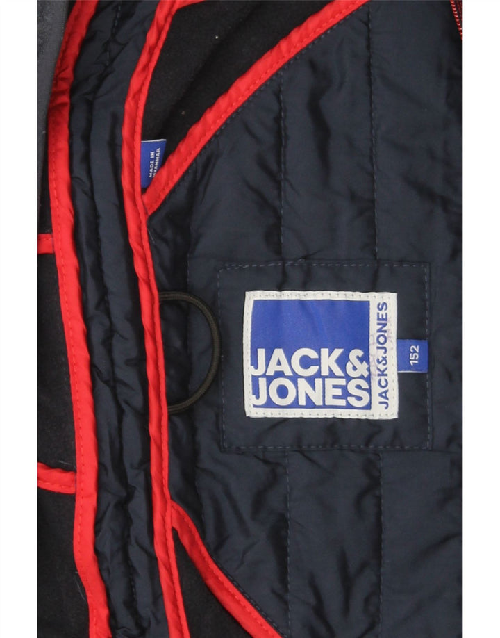 Jack & Jones Boys Hooded Bomber Jacket 9-10 Years Navy Blue Colourblock