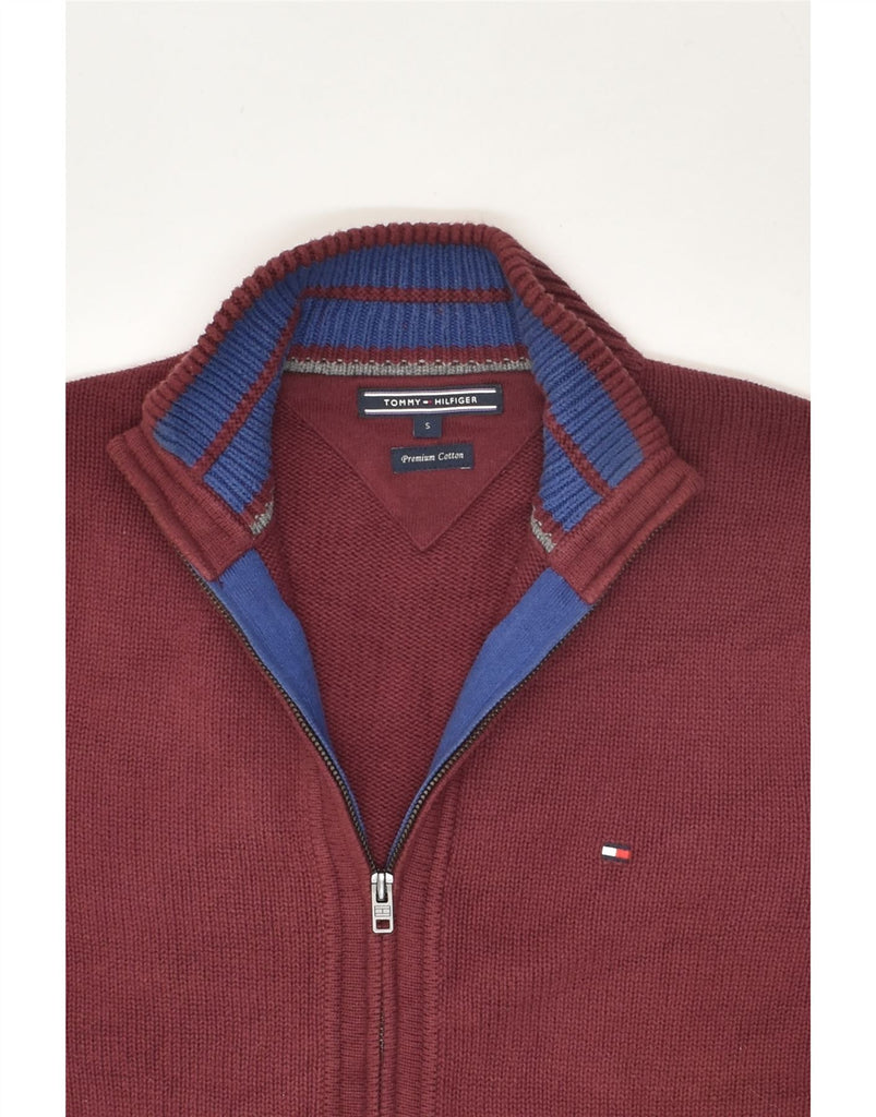 TOMMY HILFIGER Mens Cardigan Sweater Small Maroon Cotton | Vintage Tommy Hilfiger | Thrift | Second-Hand Tommy Hilfiger | Used Clothing | Messina Hembry 