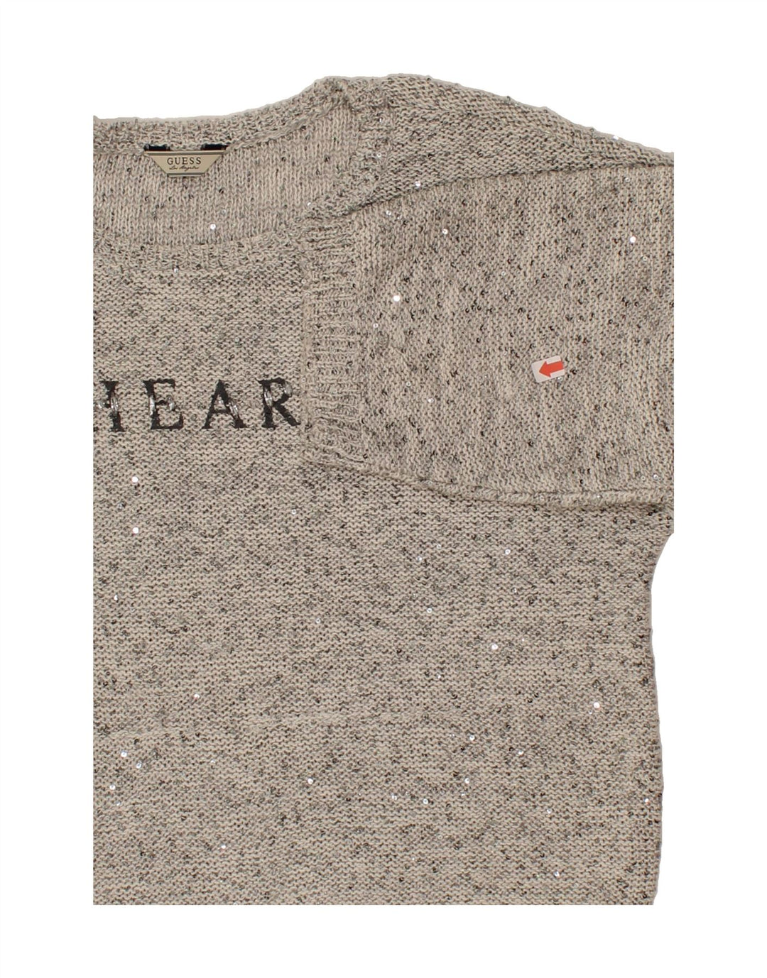 GUESS Womens Graphic Boat Neck Jumper Sweater UK 14 Medium Grey Flecked Vintage Guess and Second-Hand Guess from Messina Hembry 