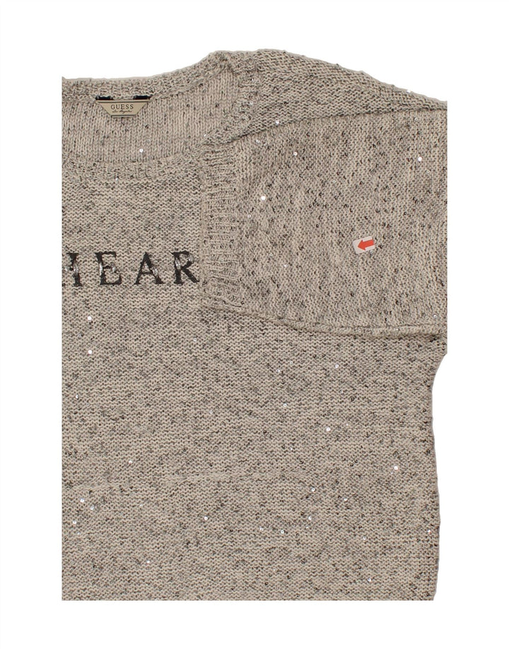 GUESS Womens Graphic Boat Neck Jumper Sweater UK 14 Medium Grey Flecked Vintage Guess and Second-Hand Guess from Messina Hembry 