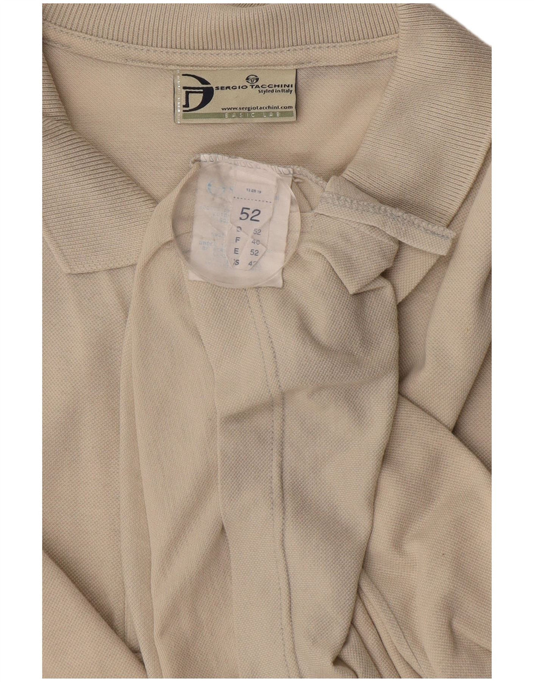 SERGIO TACCHINI Mens Long Sleeve Polo Shirt IT 52 Large Off White Cotton