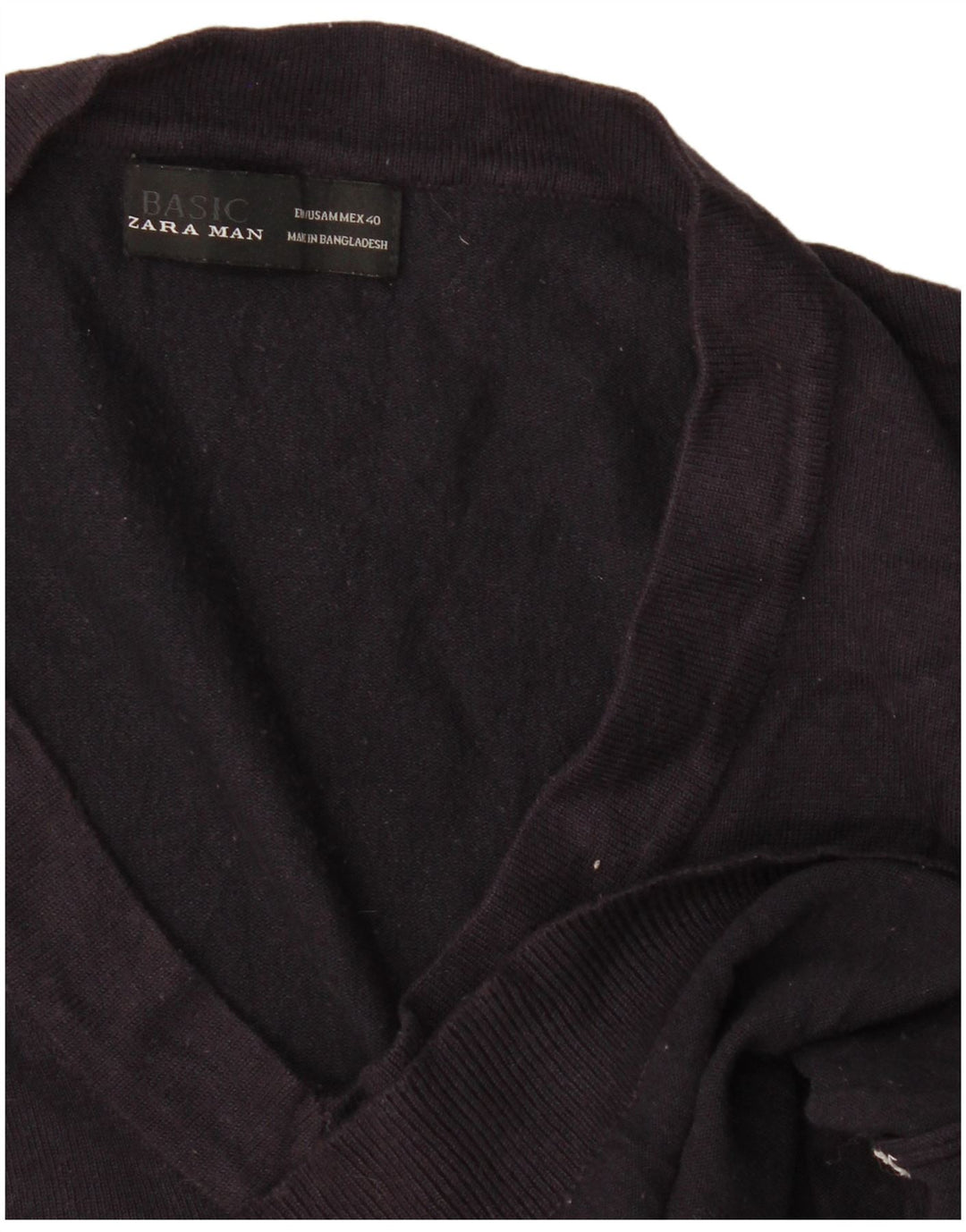 Zara Mens V-Neck Jumper Sweater Medium Navy Blue