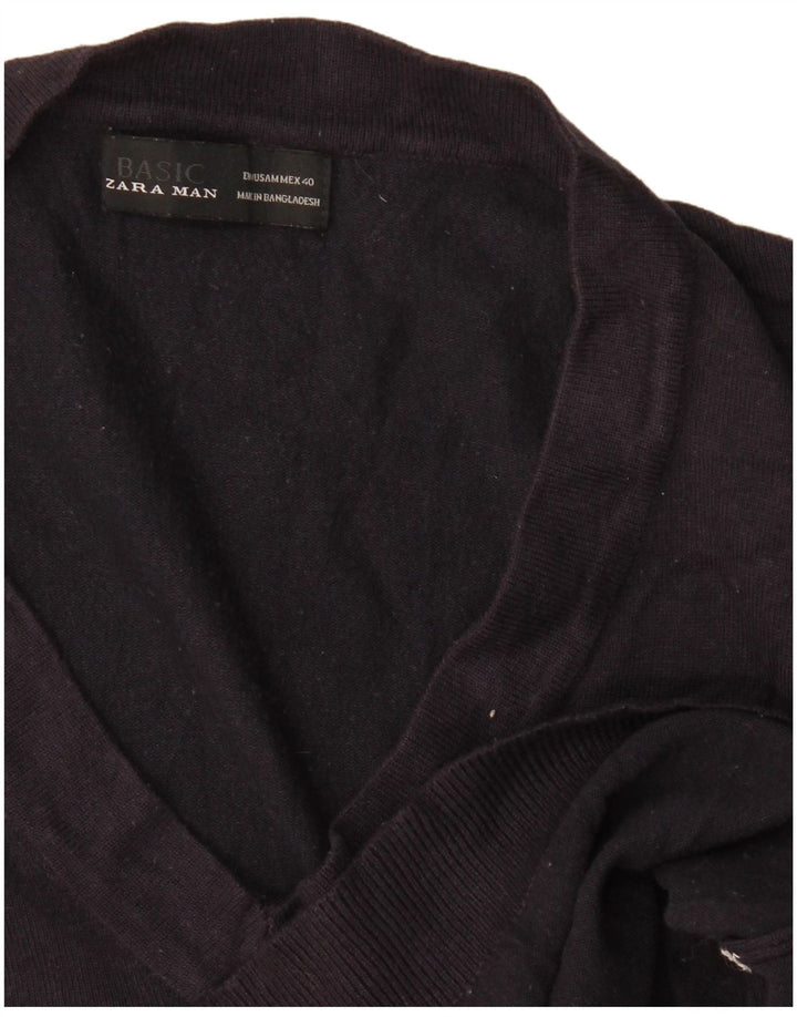 Zara Mens V-Neck Jumper Sweater Medium Navy Blue