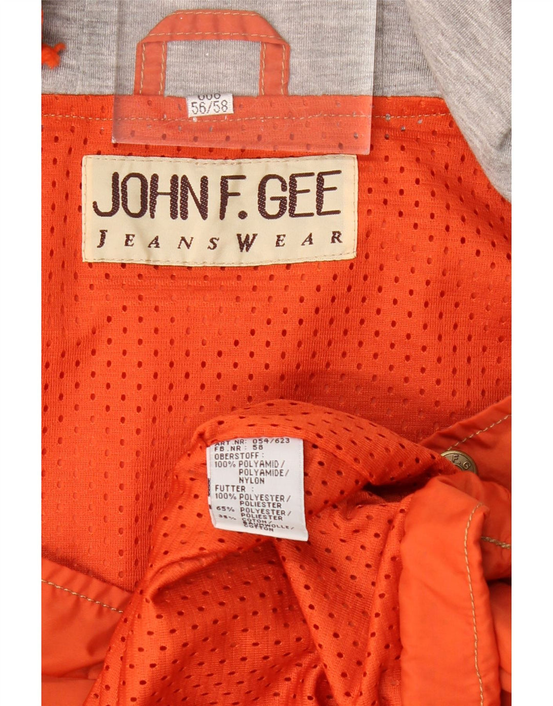 JOHN F GEE Mens Graphic Hooded Anorak Jacket EU 56 3XL Orange Polyamide
