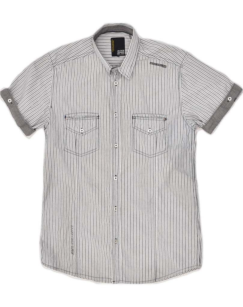 JACK & JONES Mens Graphic Short Sleeve Shirt Medium Grey Striped Cotton | Vintage Jack & Jones | Thrift | Second-Hand Jack & Jones | Used Clothing | Messina Hembry 