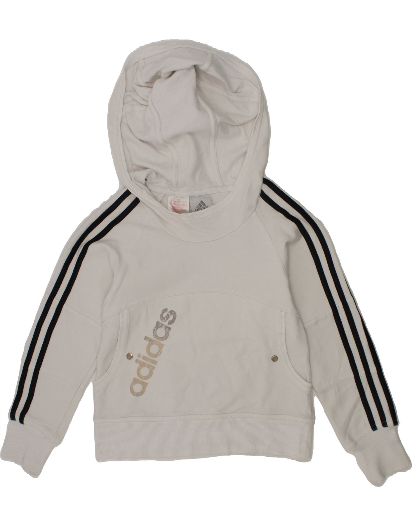 ADIDAS Girls Graphic Hoodie Jumper 7 8 Years White Cotton Vintage Second Hand Clothing Online Messina Hembry