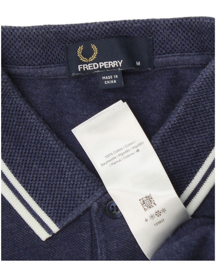 FRED PERRY Mens Polo Shirt Medium Navy Blue Cotton