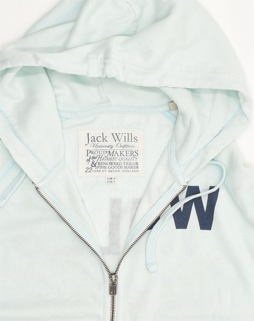 JACK WILLS Womens Graphic Zip Hoodie Sweater UK 8 Small  Blue Polyester | Vintage Jack Wills | Thrift | Second-Hand Jack Wills | Used Clothing | Messina Hembry 