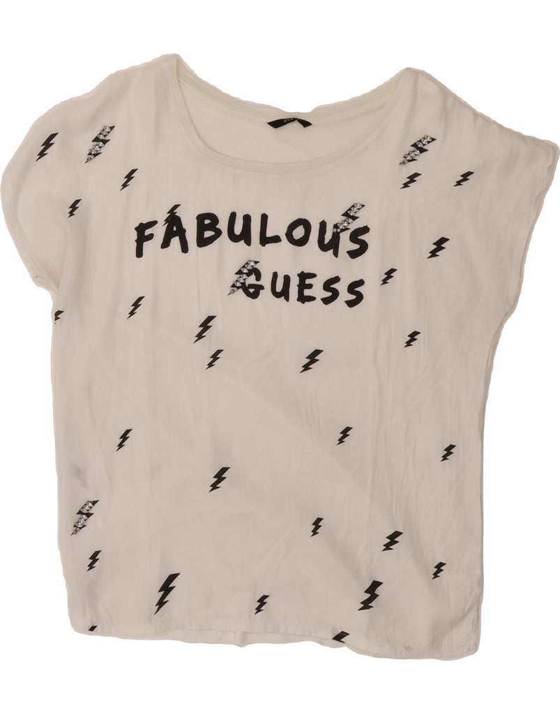 GUESS Womens Graphic T-Shirt Top UK 16 Large White Vintage Guess and Second-Hand Guess from Messina Hembry 