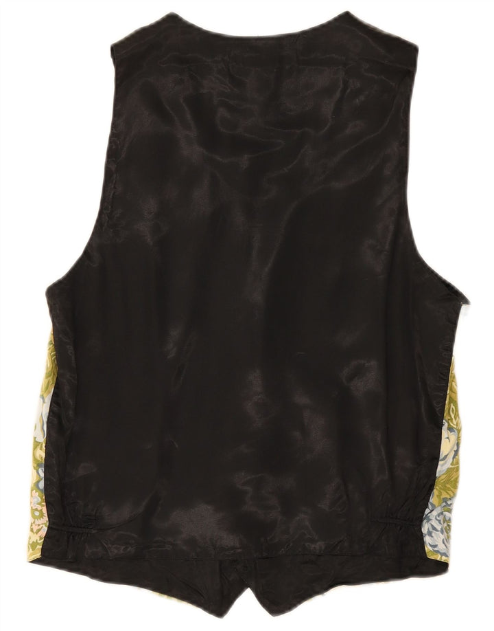 3K Mens Waistcoat Small Green Floral Cotton