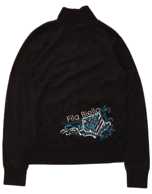 Fila Womens Graphic Tracksuit Top Jacket UK 12 Medium Black Cotton