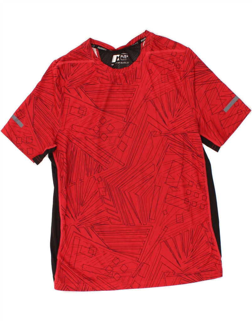RUSSELL ATHLETIC Boys Graphic T-Shirt Top 14-15 Years XL  Red Geometric Vintage Russell Athletic and Second-Hand Russell Athletic from Messina Hembry 