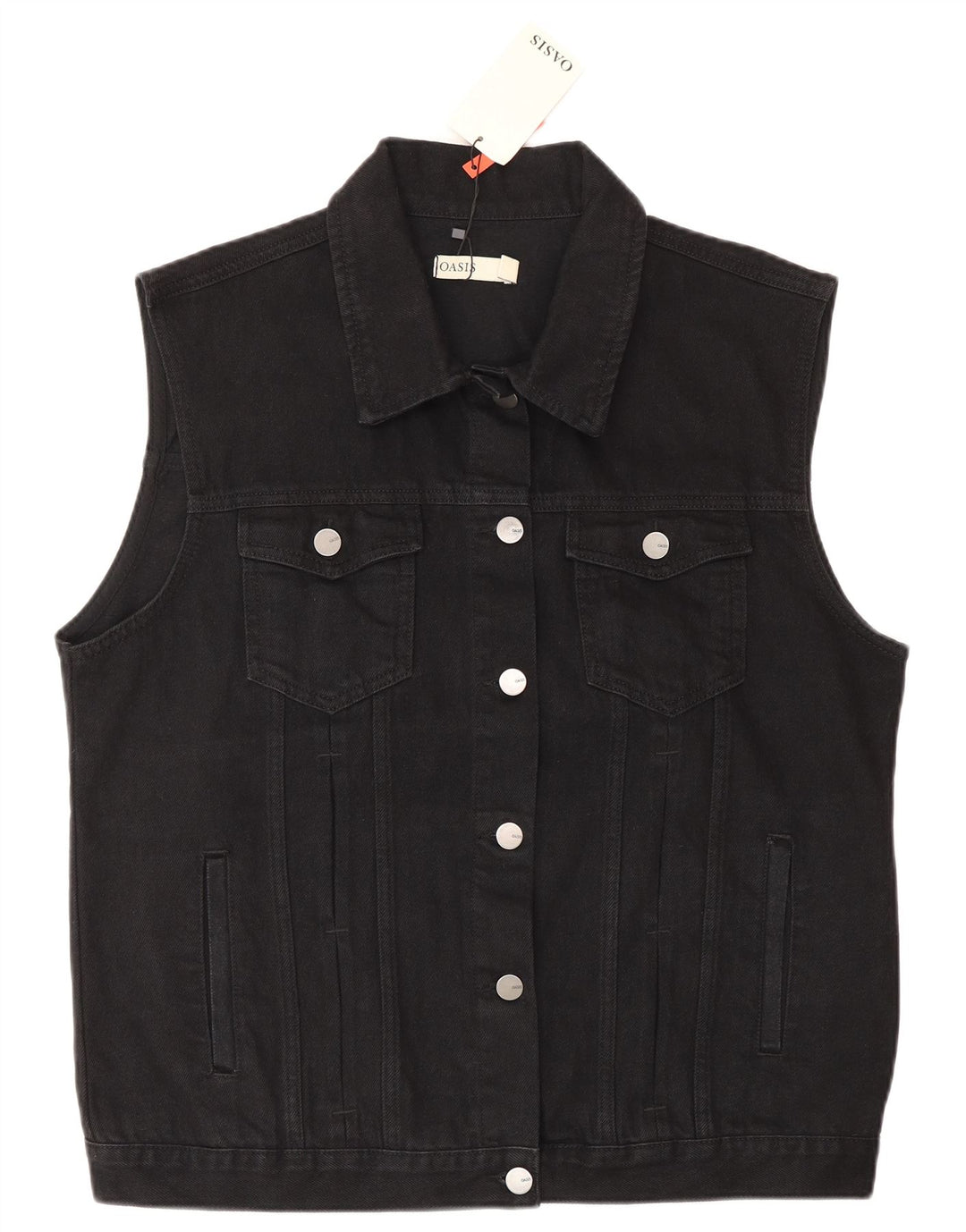 Oasis Womens Denim Gilet UK 16 Large Black Cotton
