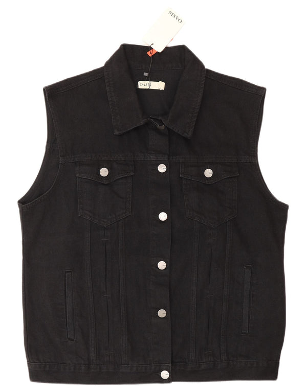 Oasis Womens Denim Gilet UK 16 Large Black Cotton