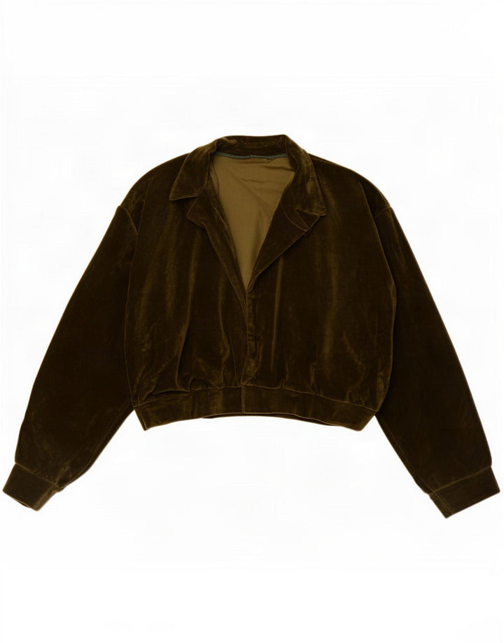 Vintage Womens Open Velvet Bomber Jacket UK 12 Medium Khaki