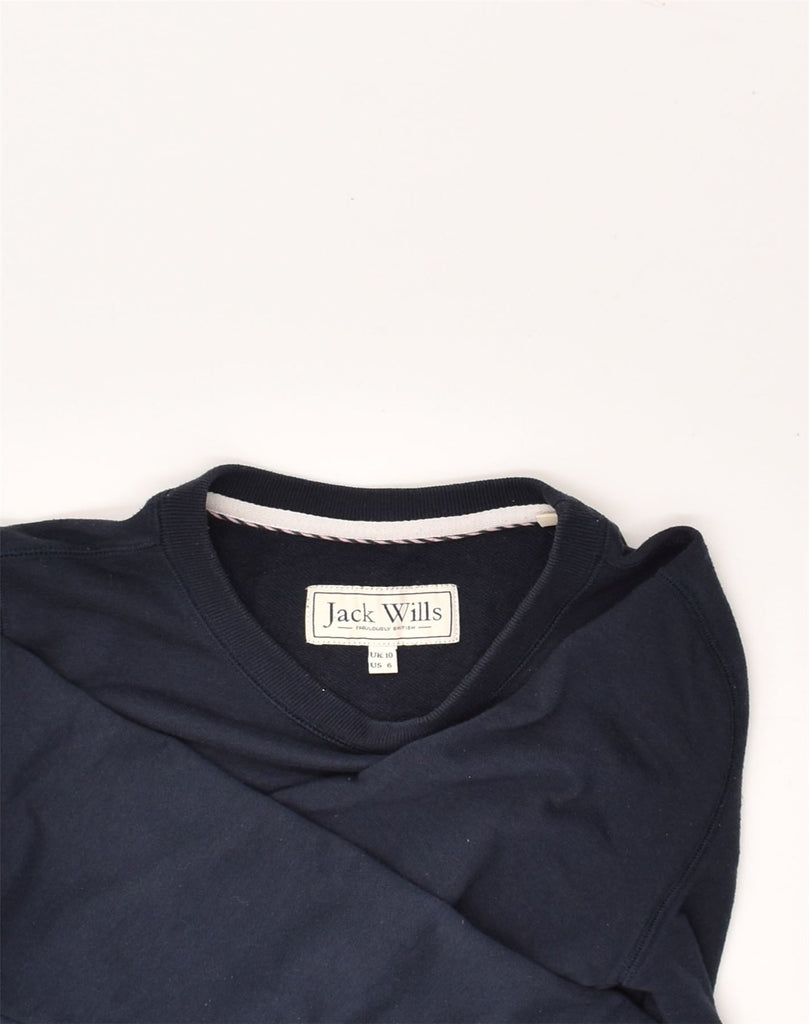 JACK WILLS Womens Graphic Sweatshirt Jumper UK 10 Small Navy Blue Cotton | Vintage Jack Wills | Thrift | Second-Hand Jack Wills | Used Clothing | Messina Hembry 