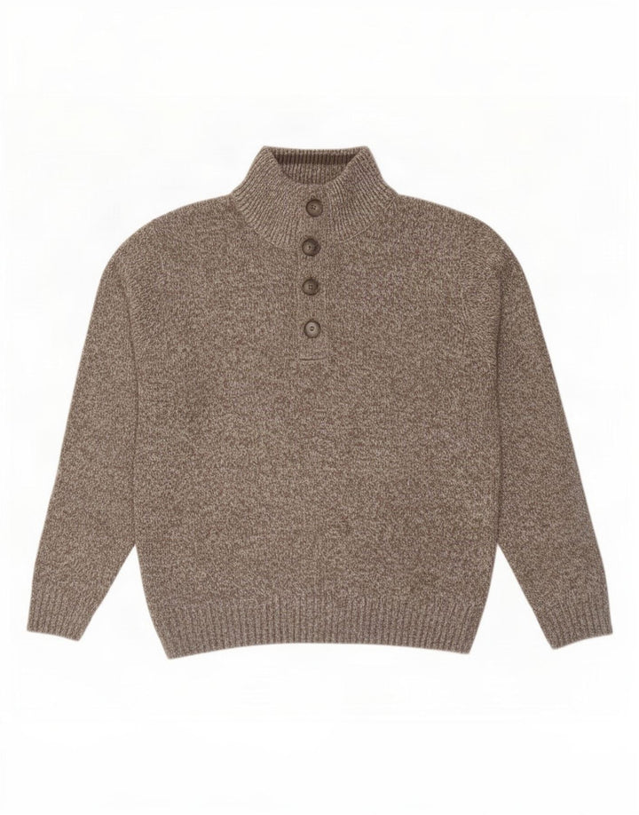 Marks & Spencer Mens Button Neck Jumper Sweater Medium Brown Flecked