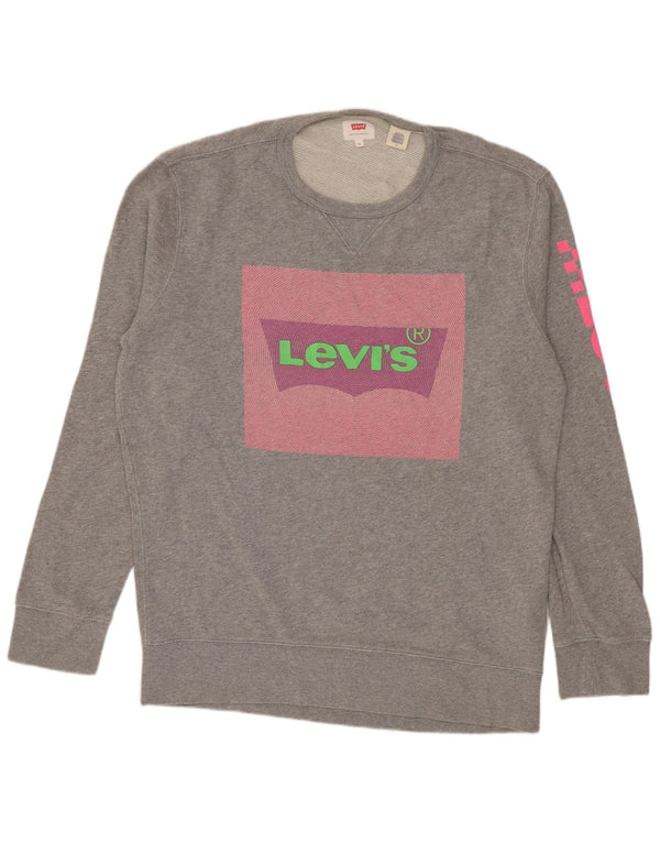 Levi's Mens Graphic Sweatshirt Jumper Medium Grey Flecked Cotton