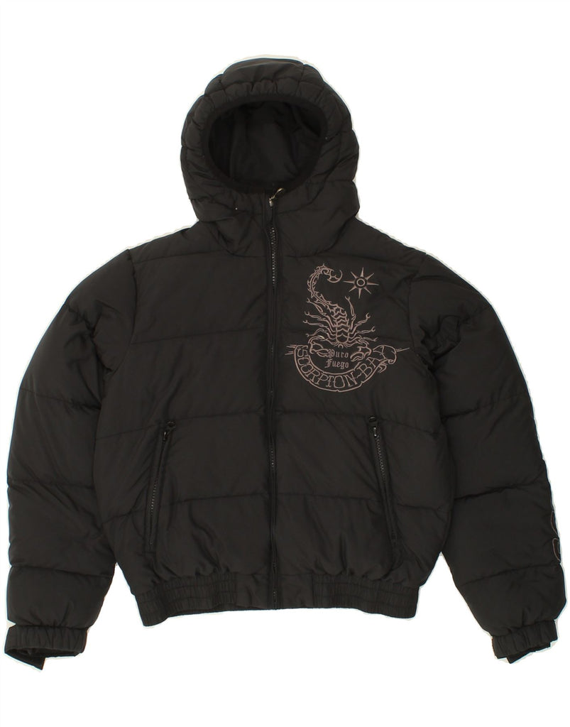 SCORPION BAY Boys Graphic Hooded Padded Jacket 11-12 Years Medium Black Vintage Scorpion Bay and Second-Hand Scorpion Bay from Messina Hembry 