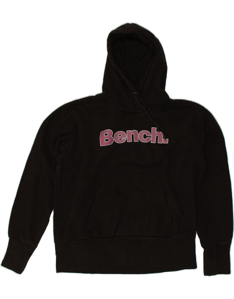 BENCH Womens Loose Fit Graphic Hoodie Jumper UK 16 Large Black Cotton | Vintage Bench | Thrift | Second-Hand Bench | Used Clothing | Messina Hembry 