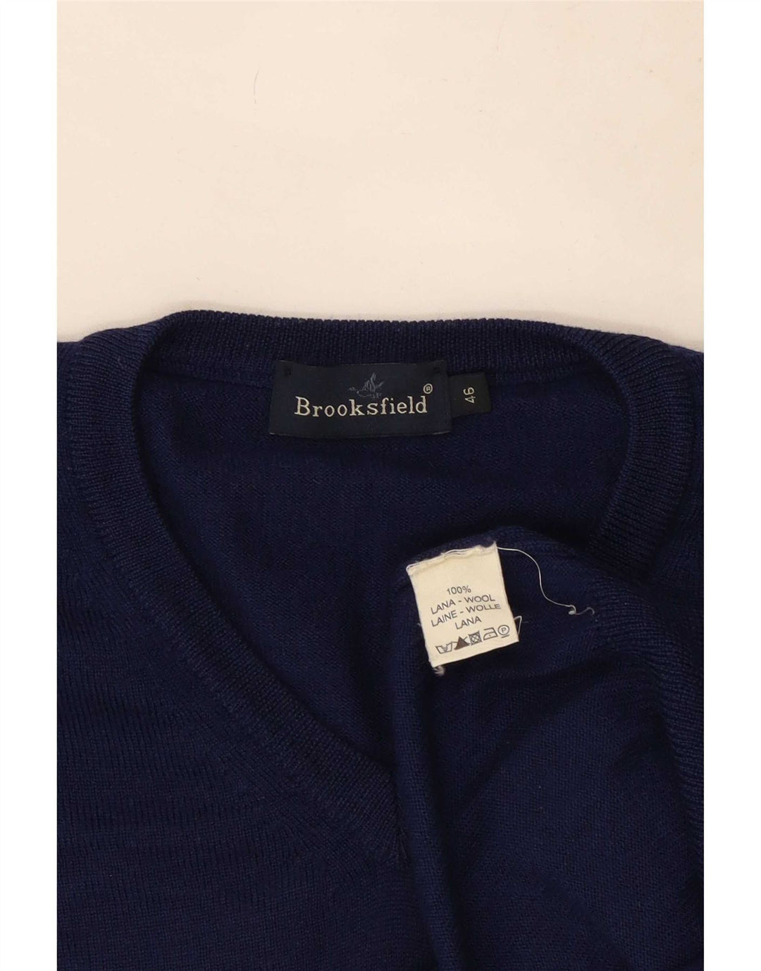 Brooksfield Mens V-Neck Jumper Sweater IT 46 Small Navy Blue Wool